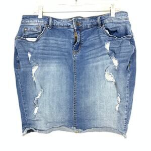 Torrid Denim Mini Skirt Womens Size 18 Distressed Medium Wash Stretch